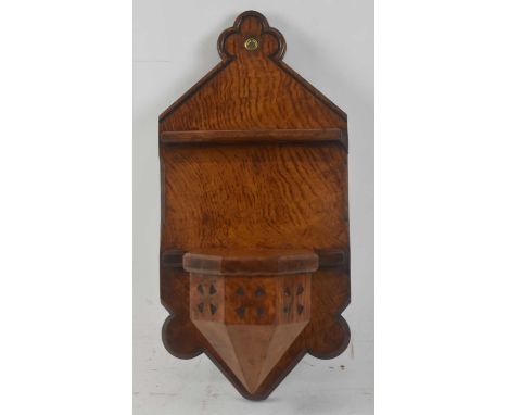 A late Victorian Gothic oak wall mounted shelf, height 36cm. Condition Report: This item appears to be in very good condition