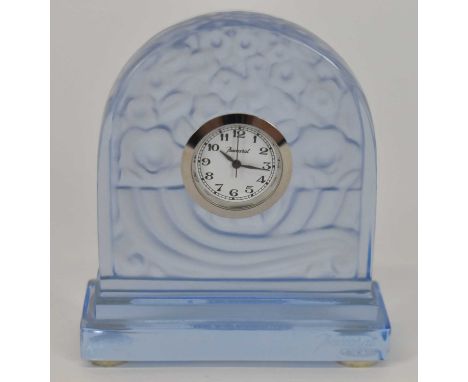 BACCARAT; a modern Art Deco style blue crystal timepiece, height 7.5cm.