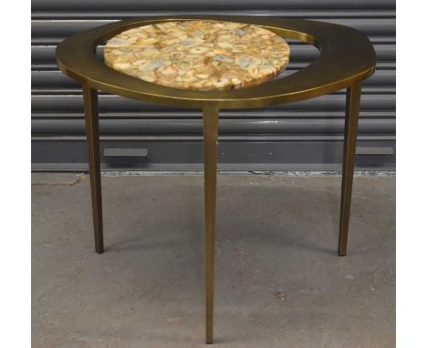 R&amp;Y AUGOUSTI; a stylish contemporary occasional table with simulated fossil shell top and brass surround, 70.5 x 53cm. 