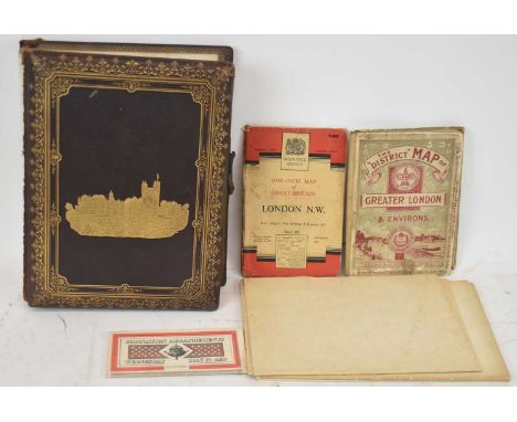 A 19th century leather bound photograph album with mechanical music catch, together with a small quantity of 19th century and