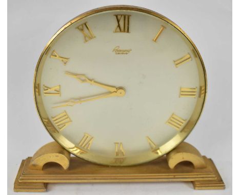 ROSEMONT; a retro gilt metal circular mantel clock, height 18.5cm.