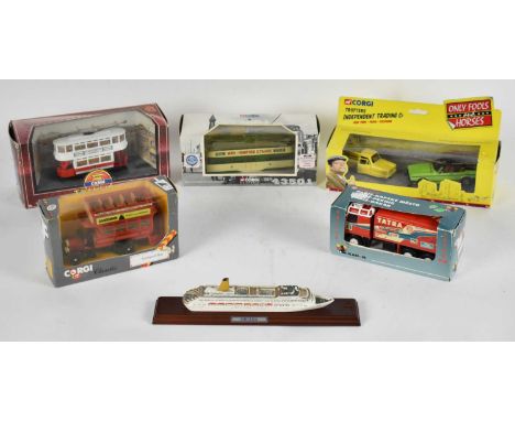 A small selection of mainly boxed Corgi model vehicles including Only Fools and Horses, two trams, a bus etc. 