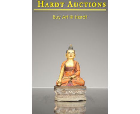ClayTibet , 19th centuryDimensions: Height 13 cm by 8 cmWeight: 282 gramsTsa Tsa of Buddha seated on a double reverse lotus t
