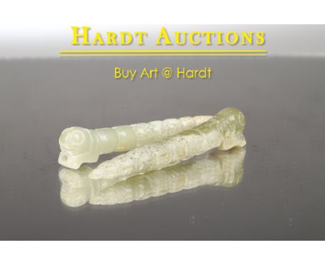 JadeChina , Han-DynastyDimensions: Height 8 cm by 1,5 cm eachWeight: 35,2 grams both togetherTwo small jades carved in the sh