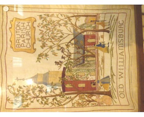 Framed tapestry of American Old Williamsburg church