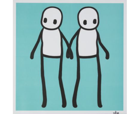 Stik, British b. 1979-Holding Hands (Teal), 2020;offset lithograph on wove, signed in ink, sheet: 50 x 50 cm,  (unframed) (AR