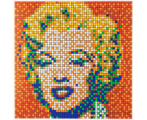 Invader,French b.1969-Rubik Shot Red Marilyn, 2023;diasec-mounted gicl&eacute;e print on aluminium composite panel,from the s
