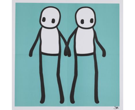 Stik, British b. 1979-Holding Hands (Teal), 2020;offset lithograph on wove, signed in ink, sheet: 50 x 50 cm,  (unframed) (AR