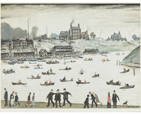 Laurence Stephen Lowry RBA RA,&nbsp;British 1887-1976,&nbsp;Crime Lake, 1971;&nbsp;offset lithograph in colours on wove,&nbsp