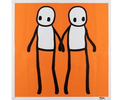 Stik, British b.1979-  Holding Hands (orange), 2020;  offset lithograph in colours on wove,  signed in black marker pen, publ