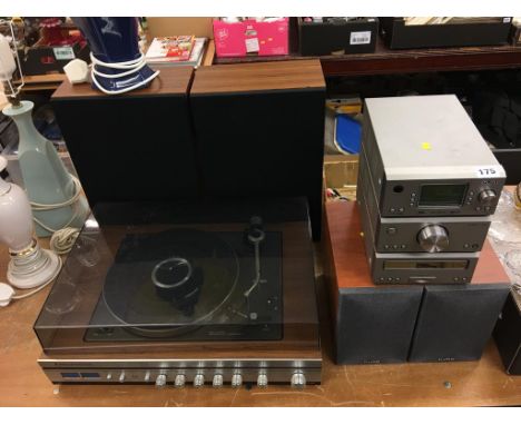 A Pure DAB digital radio and speaker, and a Panasonic turntable and speakers 