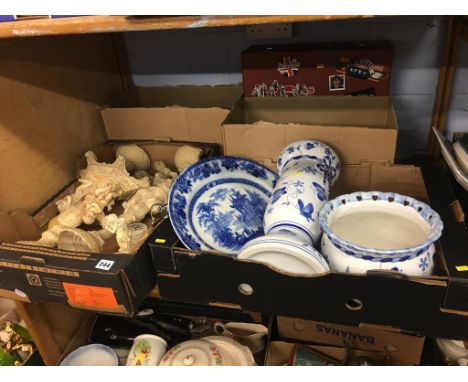 A shelf of assorted, to include blue and white china etc.