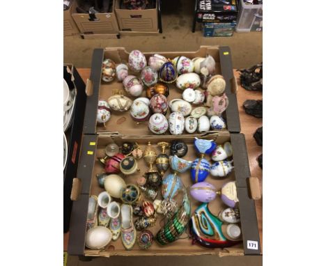 Two boxes of assorted, to include a large selection of Fabergé eggs etc.