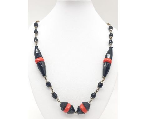 Black and red enamel tribal necklace