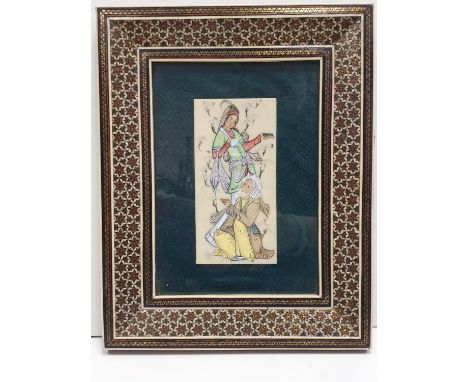 Hindu oil on bone portrait. Decorated wooden frame. 20cm x 24cm. 