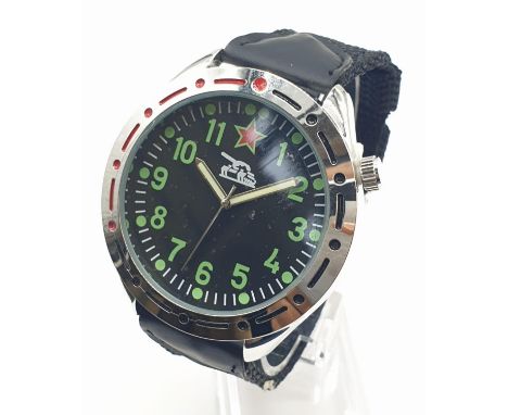 A new and unused 1980's Russian Tank Watch, with original instructions and box.