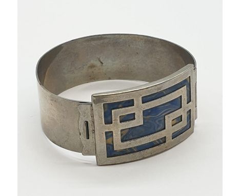 Silver and blue enamel bangle, 22.7g. 