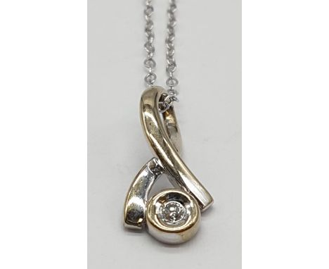 9ct white gold diamond set pendant set on 9ct gold 46cm long chain, weight 1g approx 