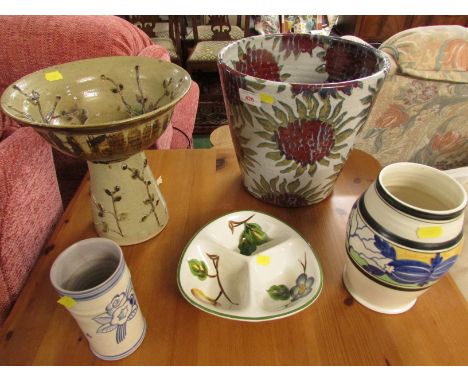 LARGE SUNFLOWERS PLANTER BY SOPHIE HAMILTON, LARGE FOOTED BOWL BY MAUREEN WILSKER, CARTER STABLER ADAMS VASE, RADFORDS VASE A