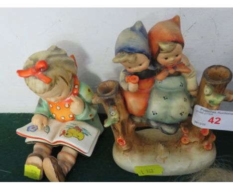 TWO GOEBEL / HUMMEL FIGURES - BOOK WORM AND CHILDREN ON FENCE