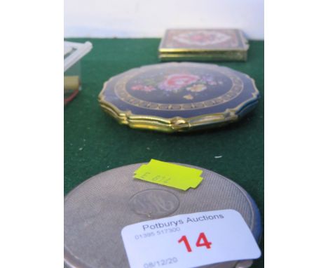 ENGINE TURNED WHITE METAL POWDER COMPACT STAMPED WITH ELEPHANT MARK AND OTHER STAMPED MARKS; TOGETHER WITH TWO OTHER COMPACTS