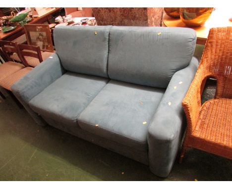 BLUE UPHOLSTERED TWO-SEATER SOFA BED