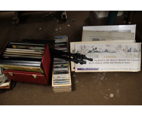 A QUANTITY OF SUNDRIES TO INCLUDE TV RACK FULL OF POP MUSIC CDS, LP CASE OF RECORDS INCLUDING OPERATIC, COLLECTION OF WEST MI