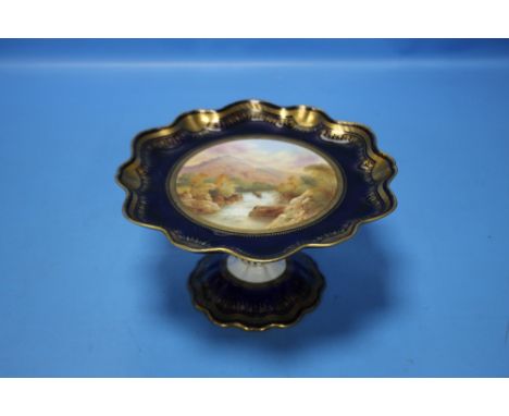 A 19TH CENTURY HAND PAINTED COMPORT "THE FALL OF TUMMILL" SIGNED R. KEELING A/F