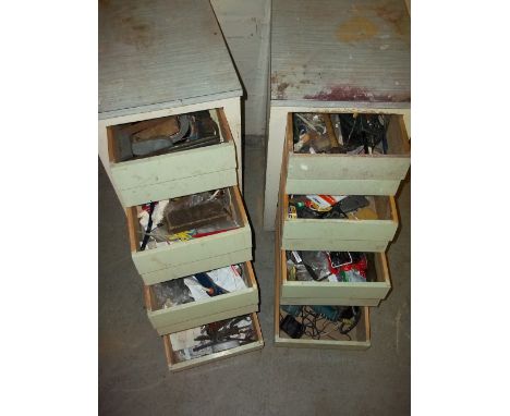 TWO FOUR-DRAWER VINTAGE TOOL CHESTS WITH TOOLS INCLUDED