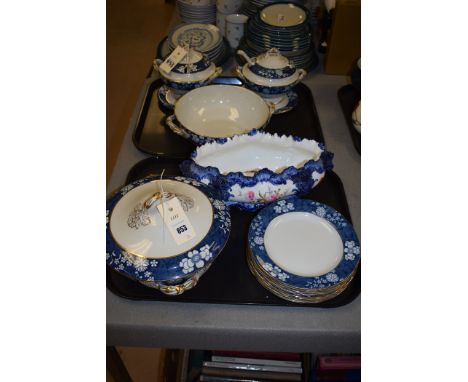 Copeland Spode blue and white ceramics, to include tureens and ladles and side plates; together with a Royal Crown Derby bowl