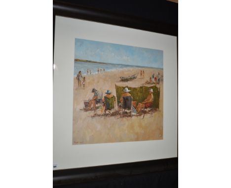 An oil painting, by Michael Ewart - beach scene with figures, signed.