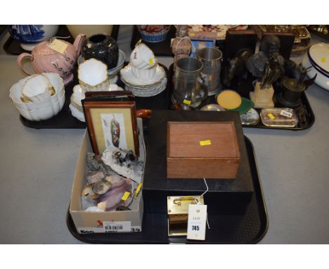 Pewter tankards; glass paperweights; a pair of bookends in the form of rhinos; a Beswick ceramic figure of a fox; a brass car
