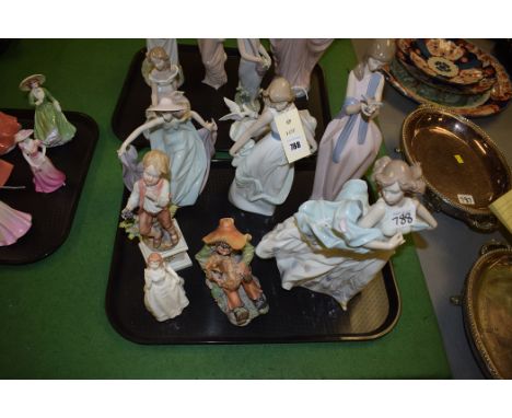 Lladro and Nao ceramic figurines; a Royal Doulton 'Joy' figurine; and two Capodimonte figurines.  (7)