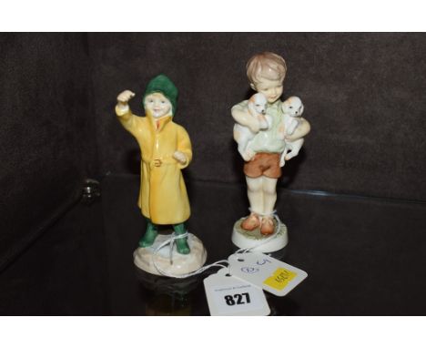 Royal Worcester figurines modelled by F. Doughty "Fisherman" and "Three's company".  (2)