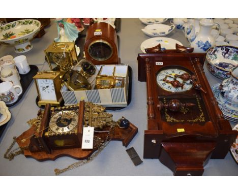 Wall clocks and mantel clocks, makers to include: Acctin; Time Master; and others; together with clock parts; and an Edwardia
