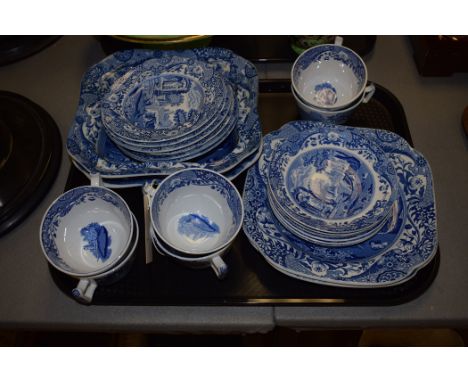 Copeland Spode 'Italian' pattern blue and white ceramics, to include: tea cups; saucers; and other items.