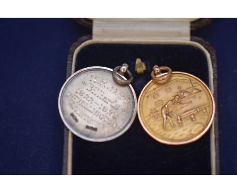 A 9ct. yellow gold First Place NES Co Billiards Medal 1922-1923, Awarded to Willington G. Partridge, 7.6grms; together with t