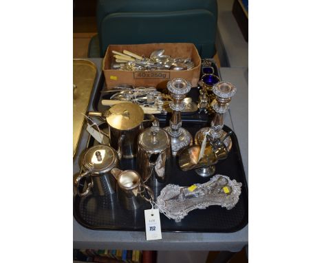 Silver-plated and other metalware, to include: flatware and cutlery; condiment sets; teapots; cream jugs; and other items.