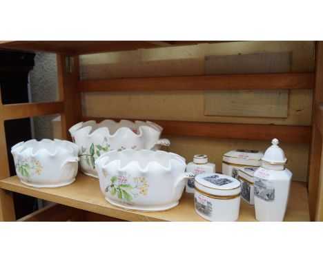 Five Royal Worcester bat printed items; together with three Minton twin handled cache pots.