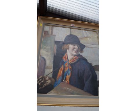 European School, contemporary, half-length portrait of a lady wearing a hat, indistinctly signed, oil on canvas, 59 x 49cm.