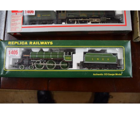 A Replica Railways OO gauge 11012 Class B1 LNER green Springbok engine and tender, with headlamps added, boxed.