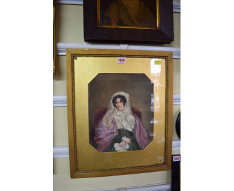English School, 19th century, half-length portrait of a seated lady, watercolour, 29.5 x 24.5cm. 