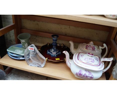 A mixed of 19th century and later ceramics, to include; two Sunderland lustre teapots and covers; a Carlton ware Rouge Royale
