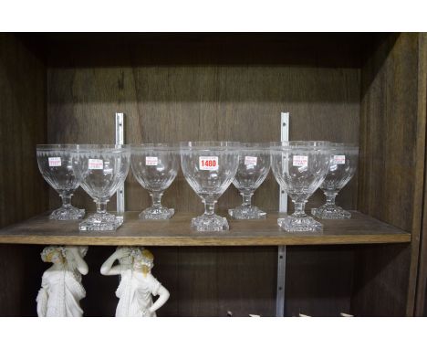 A set of seven William Yeoward crystal glass rummers, each with 'lemon squeezer' pedestal foot, 15.5cm high. Condition Report