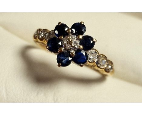9ct Gold, Sapphire &amp; Diamond Cluster Ring, size K+0.5