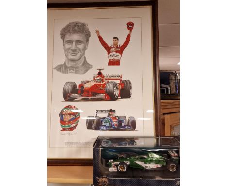 Formula One F1 Motor Racing 's Eddie Irvine Signed Print &amp; Hot Wheels 1:18 Scale Model Toy Car