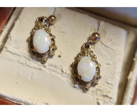 9ct Gold &amp; Opal Pair of Drop Earrings - 1.3g combined