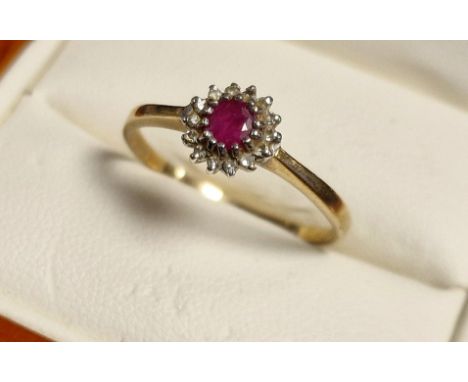 9ct Gold, Ruby &amp; Diamond Dress Ring, size Q