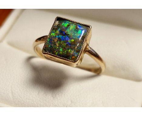 9ct Gold &amp; Opal Square Cut Dress Ring, size N &amp; 2.1g