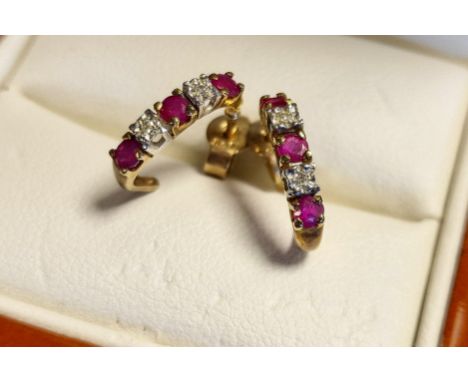 9ct Gold, Ruby &amp; Diamond Pair of Earrings - 1.4g